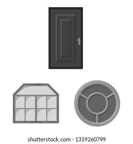 Vector illustration of door and front sign. Collection of door and wooden stock symbol for web.