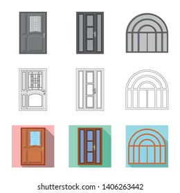 Vector illustration of door and front sign. Collection of door and wooden vector icon for stock.