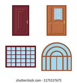 Vector illustration of door and front symbol. Set of door and wooden stock symbol for web.