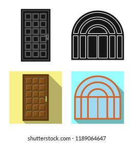 Vector illustration of door and front symbol. Set of door and wooden vector icon for stock.