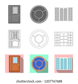 Vector illustration of door and front symbol. Set of door and wooden stock symbol for web.