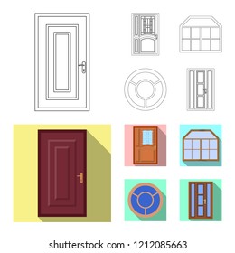 Vector illustration of door and front symbol. Set of door and wooden stock symbol for web.