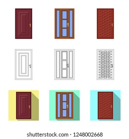 Vector illustration of door and front symbol. Set of door and wooden vector icon for stock.