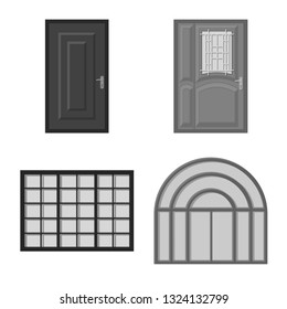 Vector illustration of door and front symbol. Set of door and wooden stock symbol for web.
