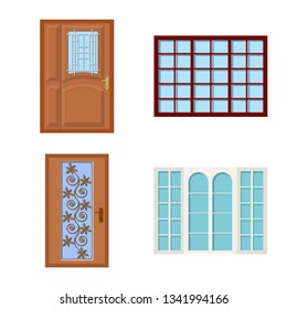Vector illustration of door and front symbol. Set of door and wooden vector icon for stock.
