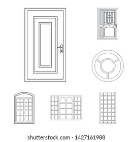 Vector illustration of door and front symbol. Collection of door and wooden vector icon for stock.