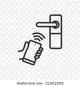 Vector illustration of door lock with smartphone icon in dark color and transparent background(png).