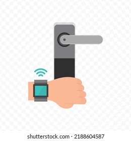 Vector illustration of door lock with watch. Colored vector for website design .Simple design on transparent background (PNG).