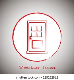 Vector illustration of door Red round button on a gray background