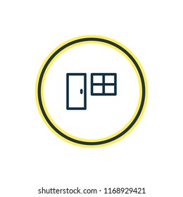 Vector illustration of door with window icon line. Beautiful architecture element also can be used as frame icon element.