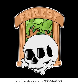 vector illustration of the doorway to the spooky forest with skull headdress