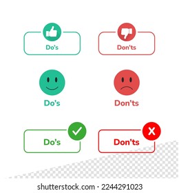 Vector illustration of 'Dos and Don'ts' signs, representing guidelines and best practices with clear icons for correct and incorrect actions.