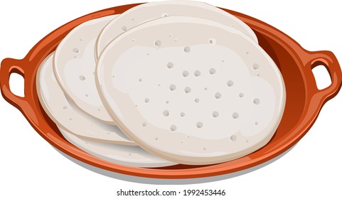 Vector Illustration of Dosa _Thattu Dosa,famous south Indian breakfast item and arranged on a earthenware 