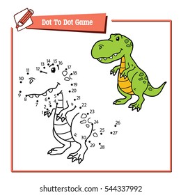 Vector illustration of dot to dot educational  puzzle game with happy cartoon dino for children