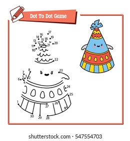 Vector illustration of dot to dot educational puzzle game with happy cartoon party hat for children