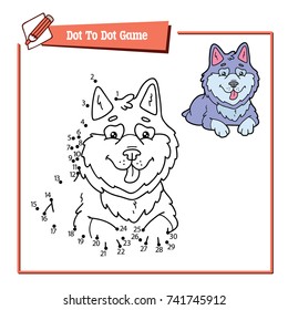Vector illustration of dot to dot educational puzzle game with happy cartoon character for children