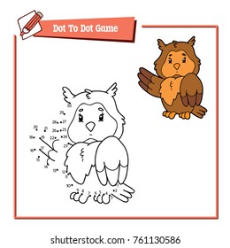 Vector illustration of dot to dot educational puzzle game with happy cartoon character for children