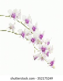 Vector illustration dot pixel orchid flower on white background