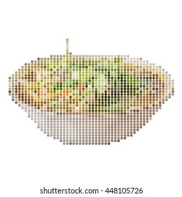 Vector illustration dot pixel of sour prawn soup isolated on white background
