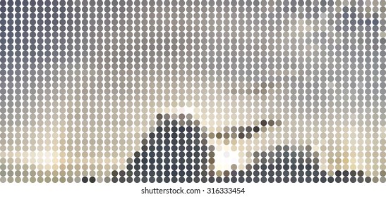 Vector illustration dot pixel sunset background