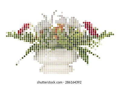 Vector illustration dot red flamingo flower and white cattleya flower arrangement in vase