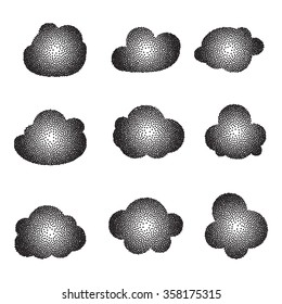 Vector illustration of dotted clouds over the white background