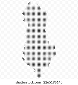 Vector Illustration of Dotted Map of Albania in black on Transparent Background (PNG). Dotted black map template for website pattern, annual report, infographics.