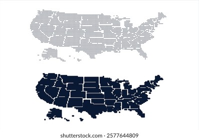 Vector Illustration of dotted map of american in black on transparent background. Dotted Flag of america (USA)