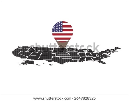 Vector Illustration of dotted map of american in black on transparent background. Dotted Flag of america (USA)
