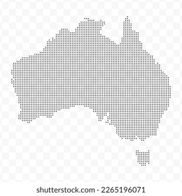 Vektorgrafik der gepunkteten Karte Australiens in schwarz auf transparentem Hintergrund (PNG). Schwarze Kartenvorlage für Webseitenmuster, Geschäftsbericht, Infografiken.