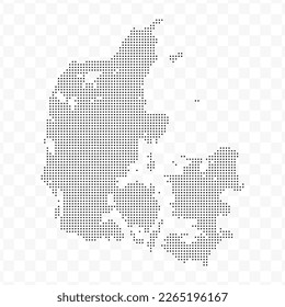 Vector Illustration of Dotted Map of Denmark in black on Transparent Background (PNG). Dotted black map template for website pattern, annual report, infographics.