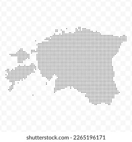 Ilustración vectorial del mapa distorsionado de Estonia en negro sobre fondo transparente (PNG). Plantilla de mapa negro con puntos para el patrón de sitio web, informe anual, infografías.