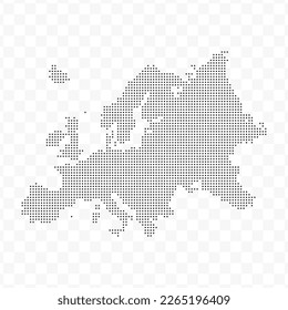 Vector Illustration of Dotted Map of Europe in black on Transparent Background (PNG). Dotted black map template for website pattern, annual report, infographics.