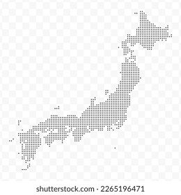Vector Illustration of Dotted Map of Japan in black on Transparent Background (PNG). Dotted black map template for website pattern, annual report, infographics.