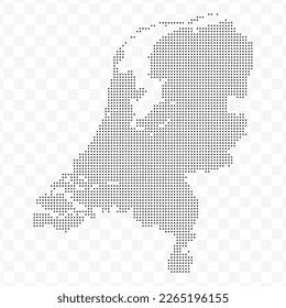 Ilustración vectorial del Mapa Dotted de los Países Bajos en negro sobre fondo transparente (PNG). Plantilla de mapa negro con puntos para el patrón de sitio web, informe anual, infografías.