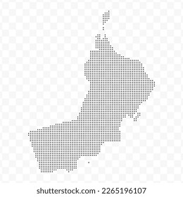 Vector Illustration of Dotted Map of Oman in black on Transparent Background (PNG). Dotted black map template for website pattern, annual report, infographics.