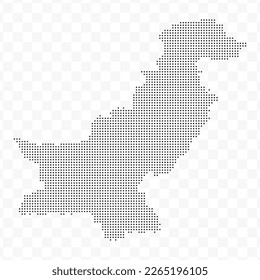 Vector Illustration of Dotted Map of Pakistan in black on Transparent Background (PNG). Dotted black map template for website pattern, annual report, infographics.