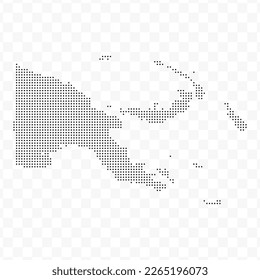 Vector Illustration of Dotted Map of Papua New Guinea in black on Transparent Background (PNG). Dotted black map template for website pattern, annual report, infographics.