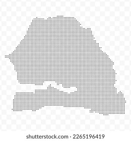 Vector Illustration of Dotted Map of Senegal in black on Transparent Background (PNG). Dotted black map template for website pattern, annual report, infographics.