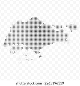 Vector Illustration of Dotted Map of Singapore in black on Transparent Background (PNG). Dotted black map template for website pattern, annual report, infographics.