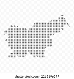 Vector Illustration of Dotted Map of Slovenia in black on Transparent Background (PNG). Dotted black map template for website pattern, annual report, infographics.