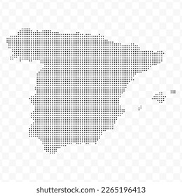 Vector Illustration of Dotted Map of Spanish in black on Transparent Background (PNG). Dotted black map template for website pattern, annual report, infographics.