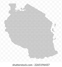 Vector Illustration of Dotted Map of Tanzania in black on Transparent Background (PNG). Dotted black map template for website pattern, annual report, infographics.