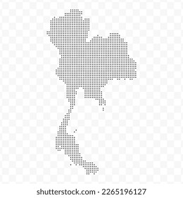 Vector Illustration of Dotted Map of Thailand in black on Transparent Background (PNG). Dotted black map template for website pattern, annual report, infographics.