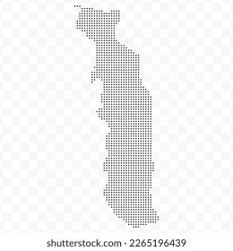 Vektorgrafik der gepunkteten Karte von Togo in schwarz auf transparentem Hintergrund (PNG). Schwarze Kartenvorlage für Webseitenmuster, Geschäftsbericht, Infografiken.