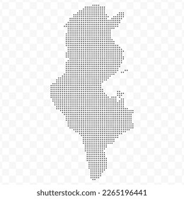 Vector Illustration of Dotted Map of Tunisia in black on Transparent Background (PNG). Dotted black map template for website pattern, annual report, infographics.