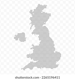 Vector Illustration of Dotted Map of United Kingdom in black on Transparent Background (PNG). Dotted black map template for website pattern, annual report, infographics.