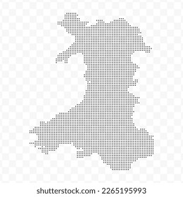 Vektorgrafik von gepunkteter Wales-Karte in schwarz auf transparentem Hintergrund (PNG). Schwarze Kartenvorlage für Webseitenmuster, Geschäftsbericht, Infografiken.