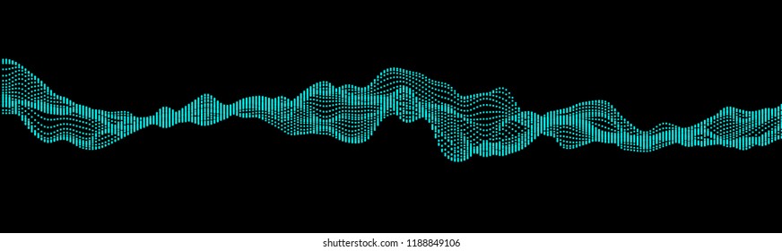 Vector illustration of a dotted pattern resembling sound waves against black background. Creative geometric backdrop. Modern concept. Abstract wavy pattern.