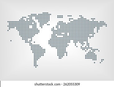 Vector illustration of dotted world map with all continent in flat design and blurred background